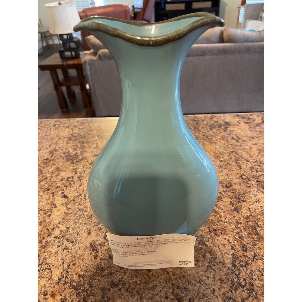 Tuscan Wine Pitcher Robin’s Egg Blue Double Lipped